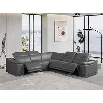 DivanItalia - Global United Furniture 9762, Top Grain Italian Leather Sectional, 5 pieces with 3-Power Recliners in Dark Gray color.