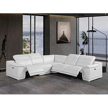 DivanItalia - Global United Furniture 9762, Top Grain Italian Leather Sectional, 5 pieces with 3-Power Recliners in White color.