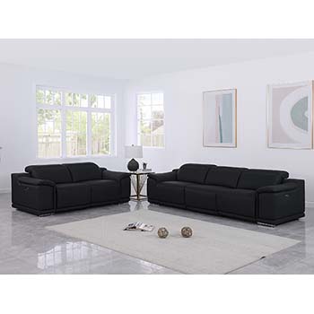 DivanItalia - Global United Furniture 9762, 5 piece Power Reclining Top Grain Italian Leather Sofa & Loveseat in Black color.