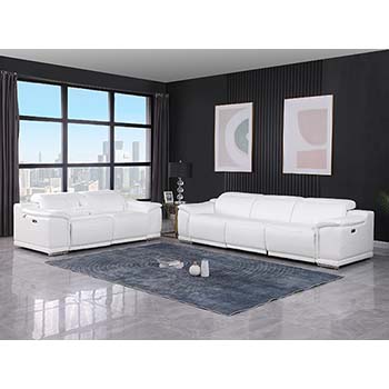 DivanItalia - Global United Furniture 9762, 5 piece Power Reclining Top Grain Italian Leather Sofa & Loveseat in White color.