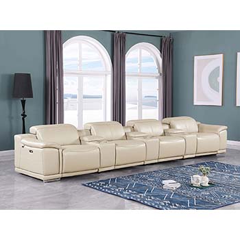 DivanItalia - Global United Furniture 9762, 7 piece Power Reclining Top Grain Italian Leather Sofa with Console Set in Beige color.