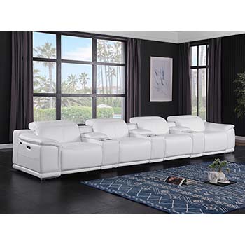 DivanItalia - Global United Furniture 9762, 7 piece Power Reclining Top Grain Italian Leather Sofa with Console Set in White color.