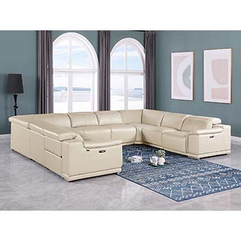 DivanItalia - Global United Furniture 9762, Top Grain Italian Leather Sectional, 8 pieces with 4-Power Recliners in Beige color.