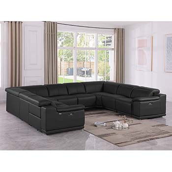 DivanItalia - Global United Furniture 9762, Top Grain Italian Leather Sectional, 8 pieces with 4-Power Recliners in Black color.