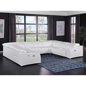 DivanItalia - Global United Furniture 9762, Top Grain Italian Leather Sectional, 8 pieces with 4-Power Recliners in White color.