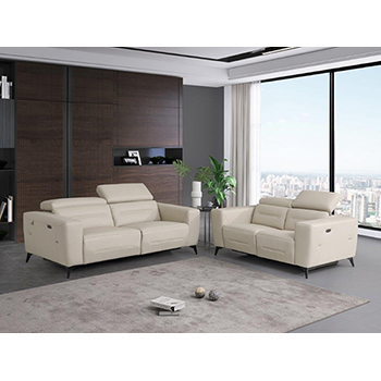 DivanItalia - Global United Furniture 989, Power Reclining Top Grain Italian Leather Sofa & Loveseat Set in Beige color.