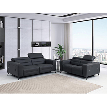 DivanItalia - Global United Furniture 989, Power Reclining Top Grain Italian Leather Sofa & Loveseat Set in Dark Gray color.