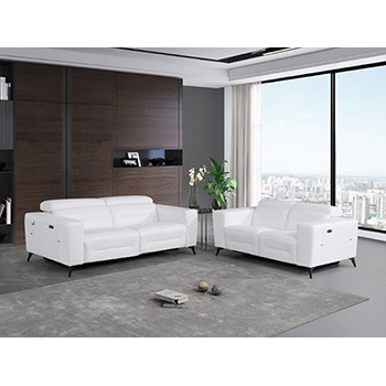 DivanItalia - Global United Furniture 989, Power Reclining Top Grain Italian Leather Sofa & Loveseat Set in White color.