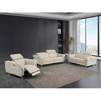 DivanItalia - Global United Furniture 989, Power Reclining Top Grain Italian Leather Sofa & Loveseat & Chair Set in Beige color.