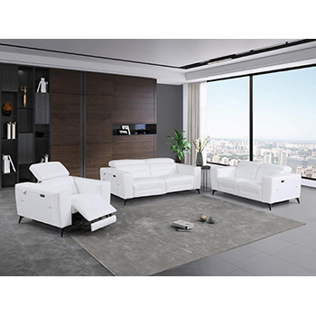 DivanItalia - Global United Furniture 989, Power Reclining Top Grain Italian Leather Sofa & Loveseat & Chair Set in White color.