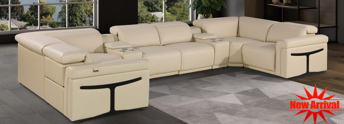 1126 DivanItalia Beige 8-Piece Sectional with 4 Power Recliners and Power Headrests